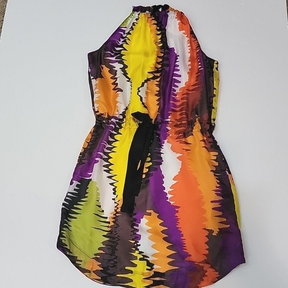 TRINA TURK Wavelengths Colorful Silk Halter Dress size 2 - Picture 1 of 9